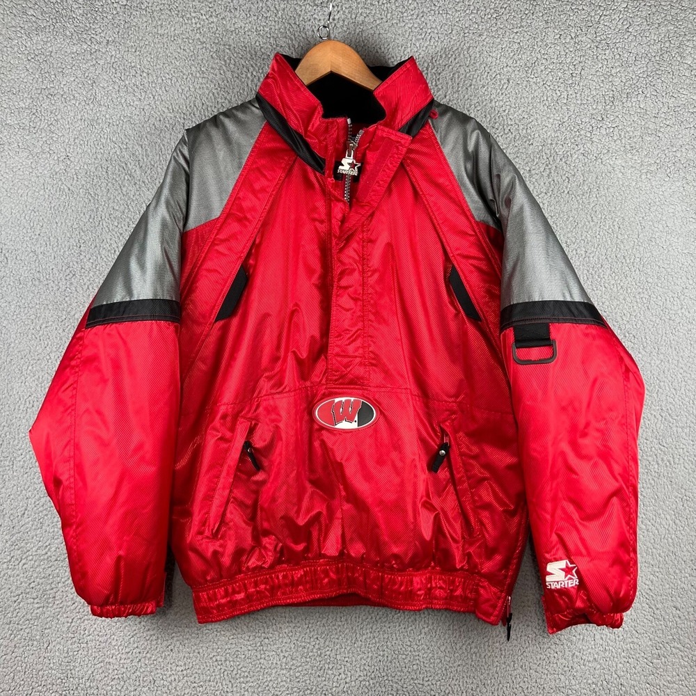 VTG Starter Wisconsin Badgers Pullover Jacket 1/2 Zip Insulated Red Mens Large